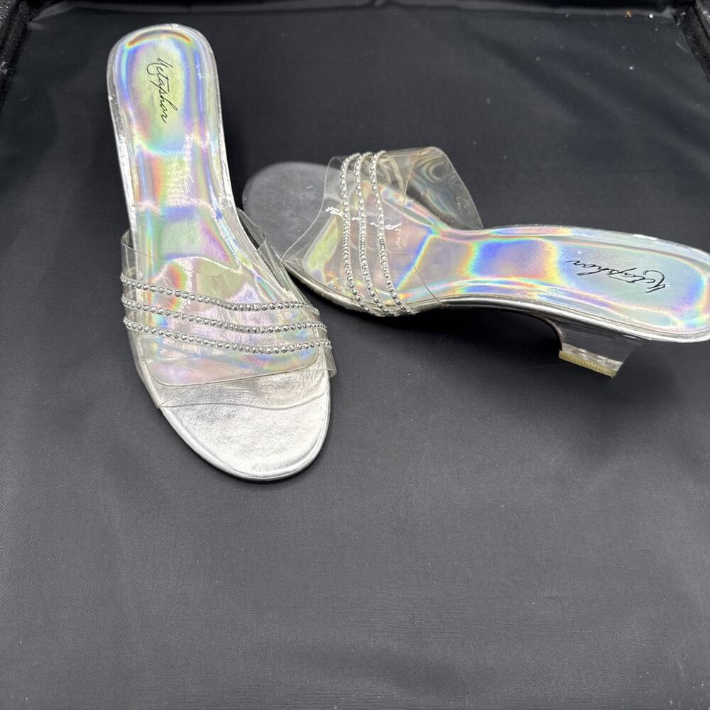 Metaphor Vintage Acrylic Heels Rhinestone Iridescent Sandals Size 10